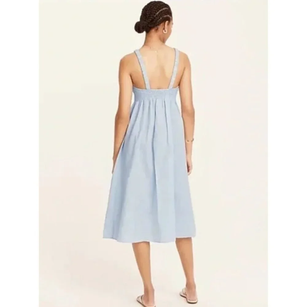 J. Crew Blue Smocked Linen-Cotton Beach Midi Dress Size Medium 41855